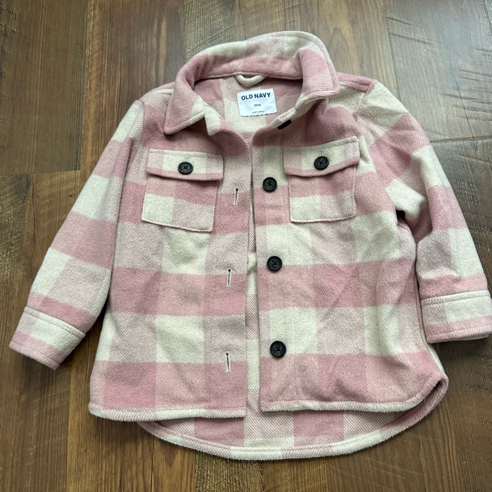 Little Girls Pink Plaid Shacket